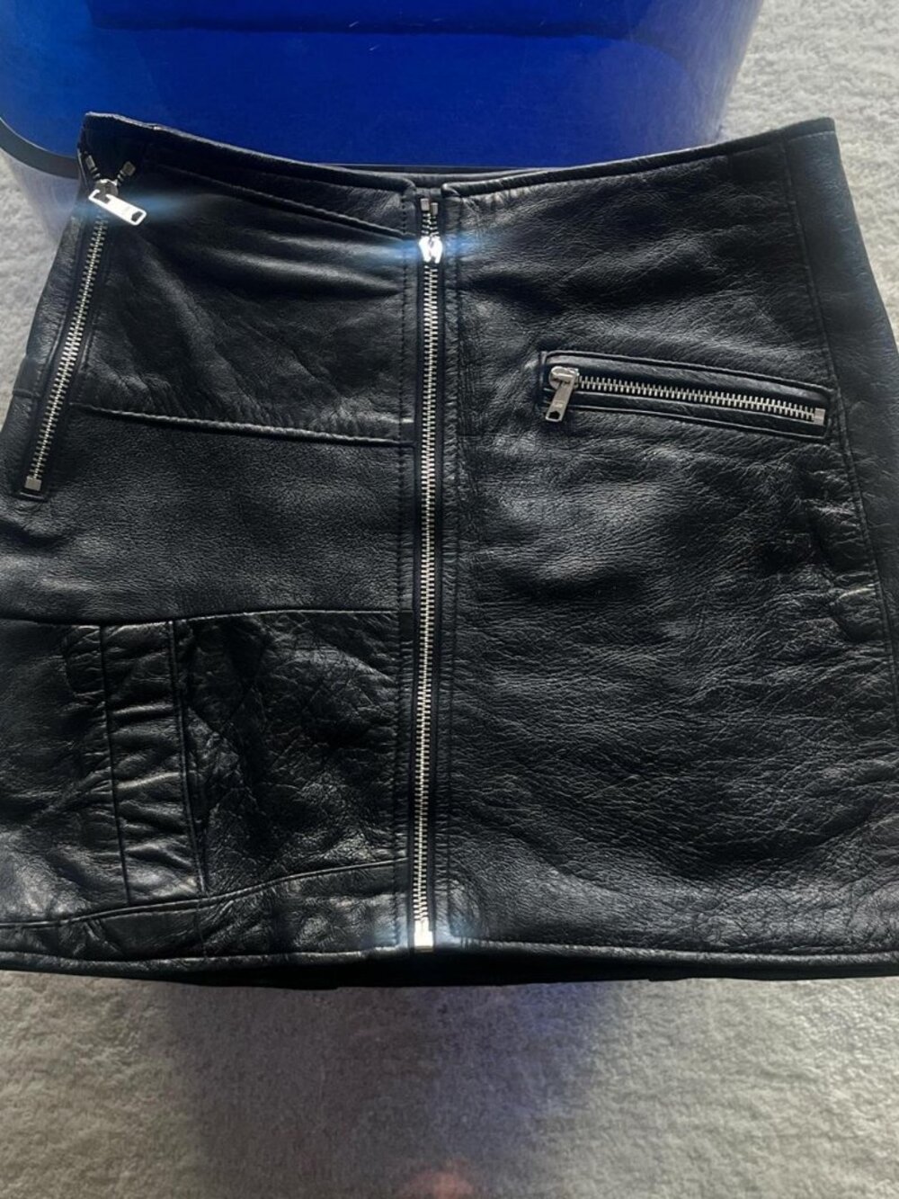 Re/done black leather reconstructed mini skirt size XS